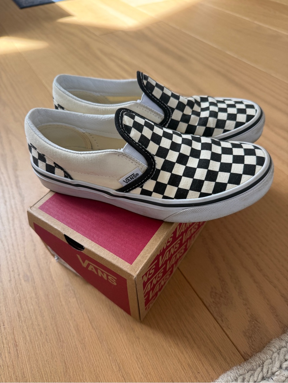 Vans Kids Classic Slip-On Checkerboard Skate Shoes - Black/off White